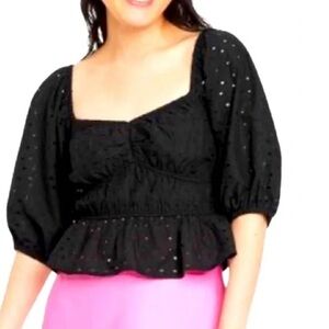 A New Day Black Eyelet Crop Top
